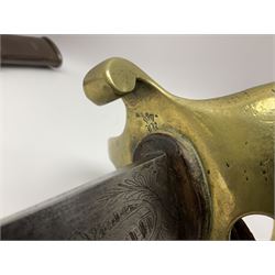 19th Century German (Saxony) Cavalry Sword, the 90.5cm single edge curved steel blade with narrow fuller to the back edge at each side, engraved with a crowned AR monogram and coat of arms, stamped with crowned AR, the back edge engraved C.v Keller im Solingen 1862, the brass half basket hilt with three flat curved bars, applied badge missing, marked G.R. 4, with ribbed leather covered grip and leather finger strap; in steel scabbard with two fixed suspension rings to one side and stamped G.R. II 118; L109.5cm overall