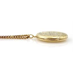 9ct gold round locket pendant necklace, with engraved decoration, hallmarked 