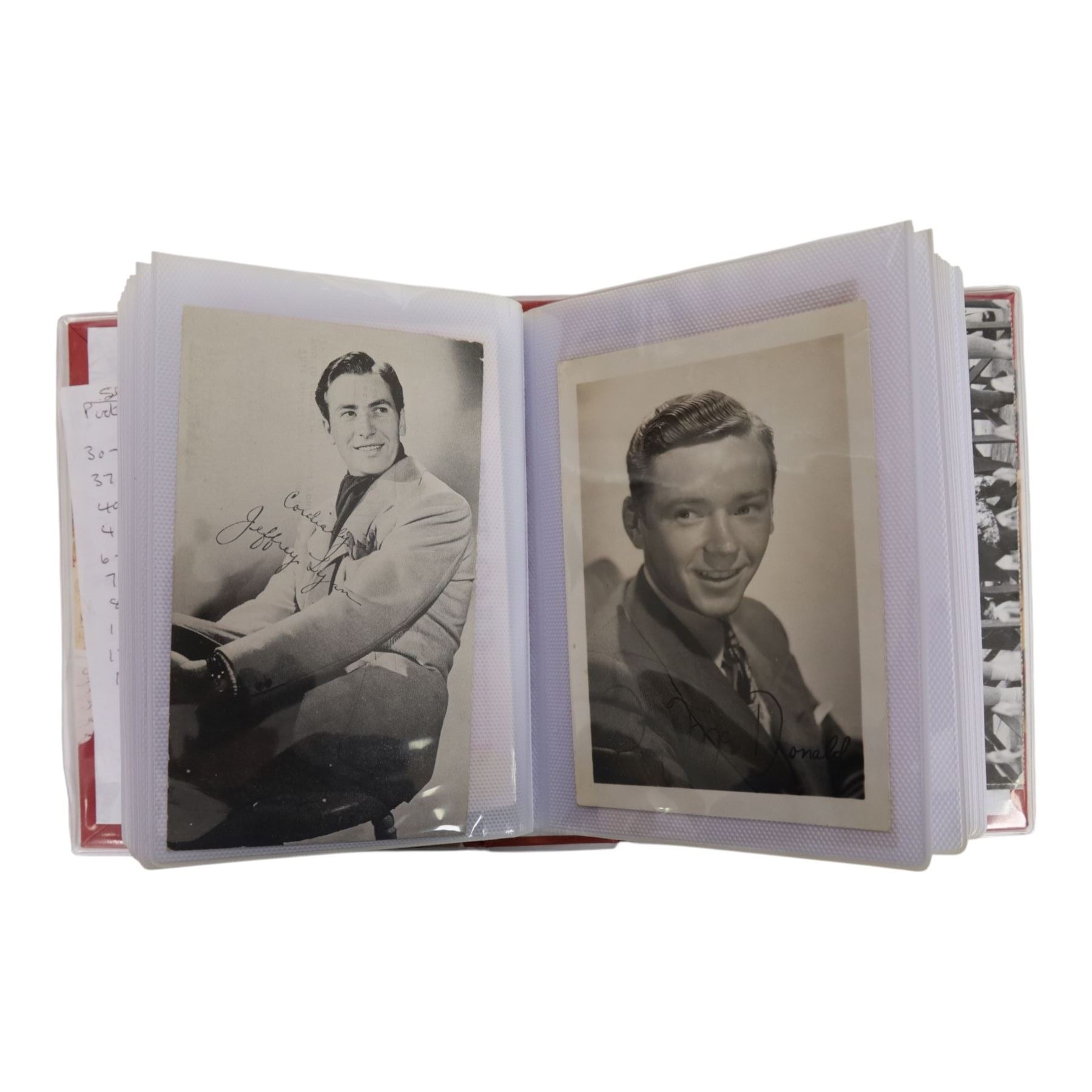 Collection of photographs and postcards, mostly depicting 1940s film stars, including some autographed examples and some with printed signatures, together with a collection of Shirley Temple  promotional photographs,1930s autograph album and postcards of the Royal Family