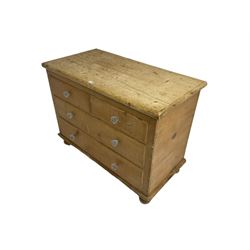 Victorian waxed pine blanket box, hinged lid over two short and two long false drawers, on turned feet