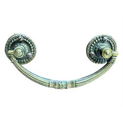 Maples & Co. - Edwardian mahogany wardrobe, projecting cornice over frieze inlaid with checkered stringing, central vertical panel inlaid with lyre and scrolling foliate decoration, two oval mirror glazed doors enclosing hanging rails and hooks, the base fitted with two short drawers, on splayed bracket feet