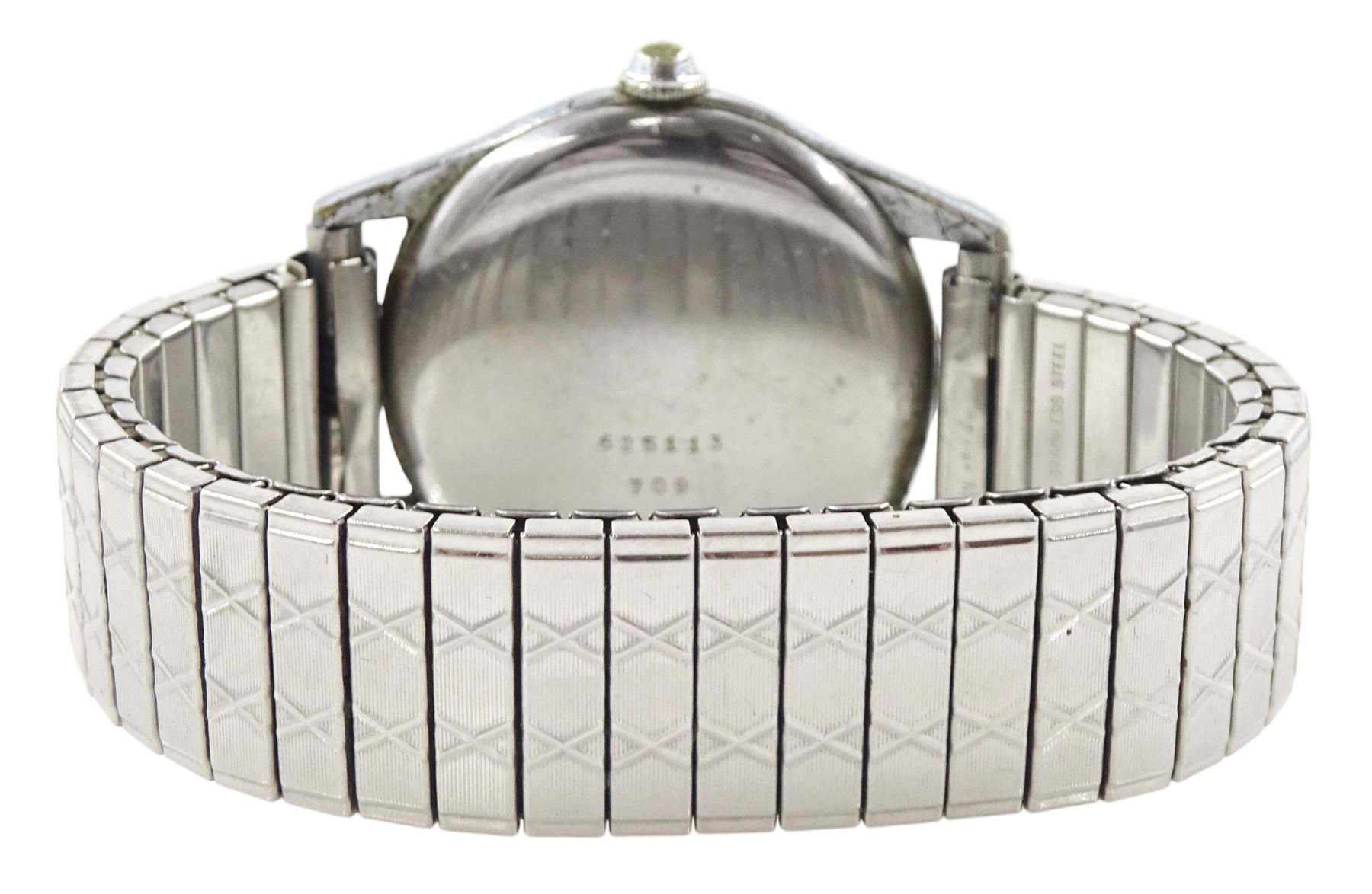 Tudor gentleman's plated manual wind wristwatch, Ref. 709, case No. 625113, dial with Arabic hour markers and subsidiary seconds dial, on expanding stainless steel strap