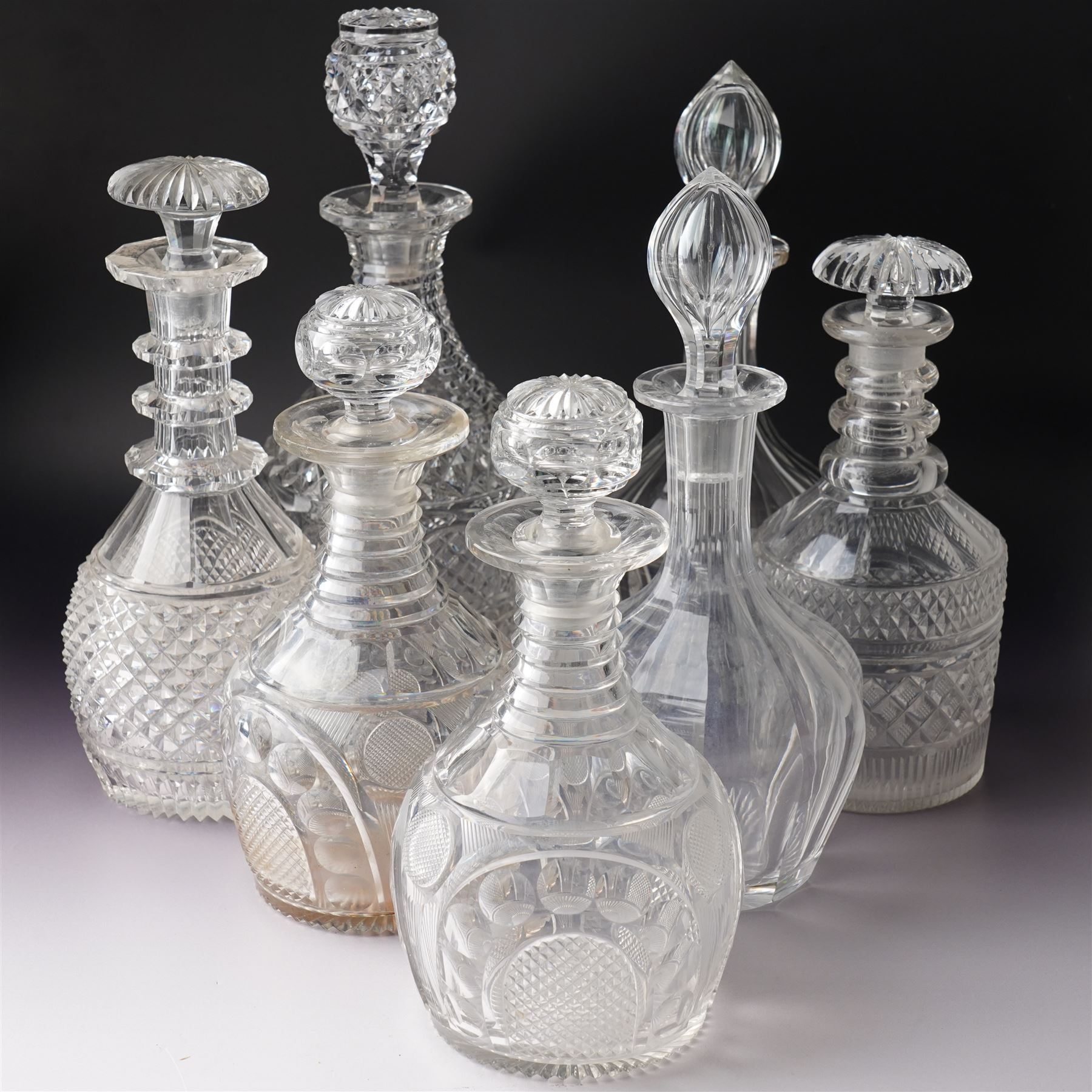 *Set of seven cut glass decanters, max H33cm (7)From the Kirkham Hall Attic & Cellar Collection, sold without reserve