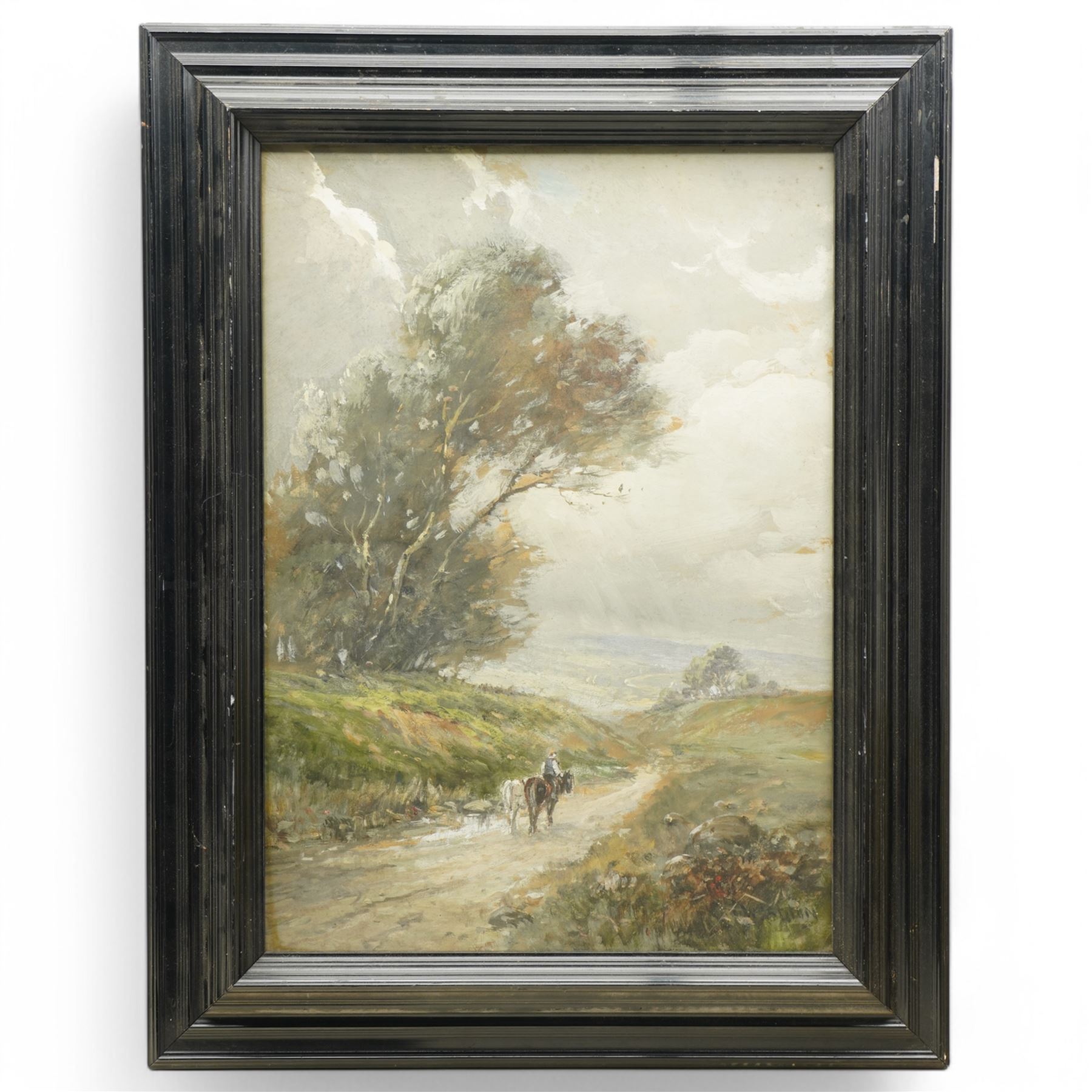 William Ashton (British 1853-1927): Horses and Rider on a Country Lane, oil on board signed 50cm x 36cm