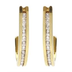 Pair of 14ct gold channel set round brilliant cut diamond  half hoop earrings, stamped 14K