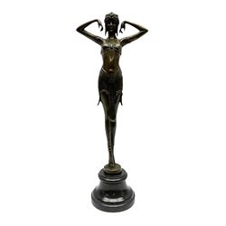 Art Deco style bronze figure of a dancer after 'Chiparus', H49cm overall
