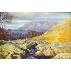  English School (20th century): Ashness Bridge above Derwent Water looking towards Skiddaw, oil on canvas indistinctly signed 60cm x 90cm  