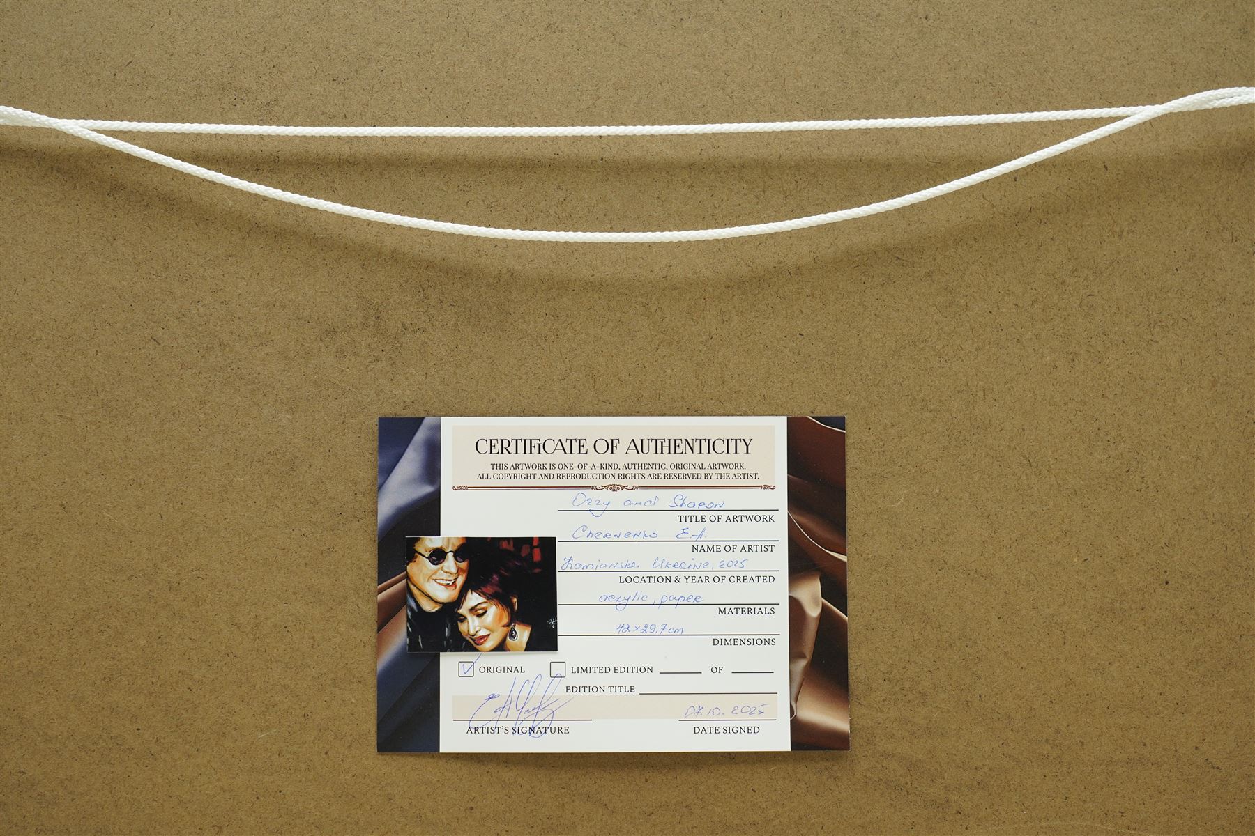 E A Chernenko (Ukrainian contemporary): Sharon and Ozzy Osbourne - Pop Art, acrylic on paper signed, certificate of authenticity verso 29cm x 41cm