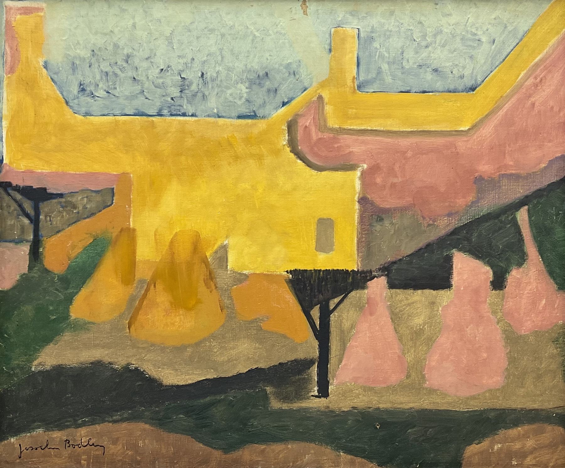 Josselin Reginald Courtenay Bodley (British 1893-1974): Abstract Harvest Landscape, oil on canvas signed 45cm x 54cm