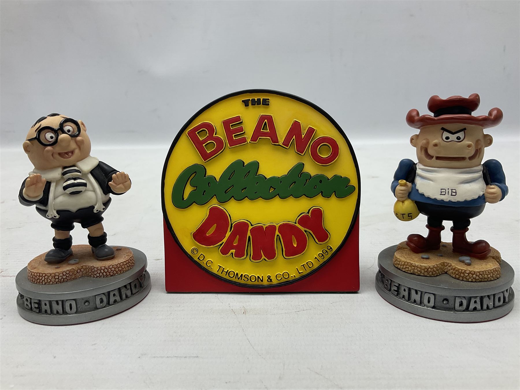 Ten Robert Harrop figures from the Beano Dandy collection, comprising Desperate Dan Keep on Rolling BDS10, Hank From The Three Bears BD37, Desperate Dan CBD15, Little Plum CBD23, 'Erbert CBD16, Fatty CBD08, Babyface Finlayson CBD06, Roger the Dodger CBD04, Beryl the Peril CBD17 and Collectors Plaque BDCP, all with boxes