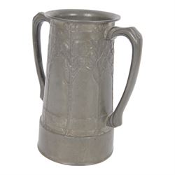 David Veasey for Liberty & Co pewter twin handled loving cup, decorated with honesty tree and embossed with the words 'For Old Times Sake', impressed beneath English Pewter 010