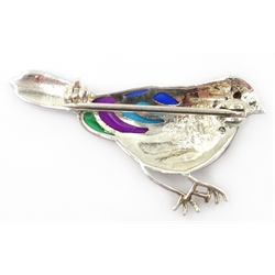  Silver enameled, marcasite bird brooch, stamped 925  