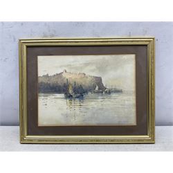 Joseph Eaman (British 1853-1907): View to Scarborough with Grand Hotel, watercolour signed 28cm x 47cm; Harry Wanless (British c1872-1934): Scarborough Castle and Harbour, watercolour signed 23cm x 32cm (2)