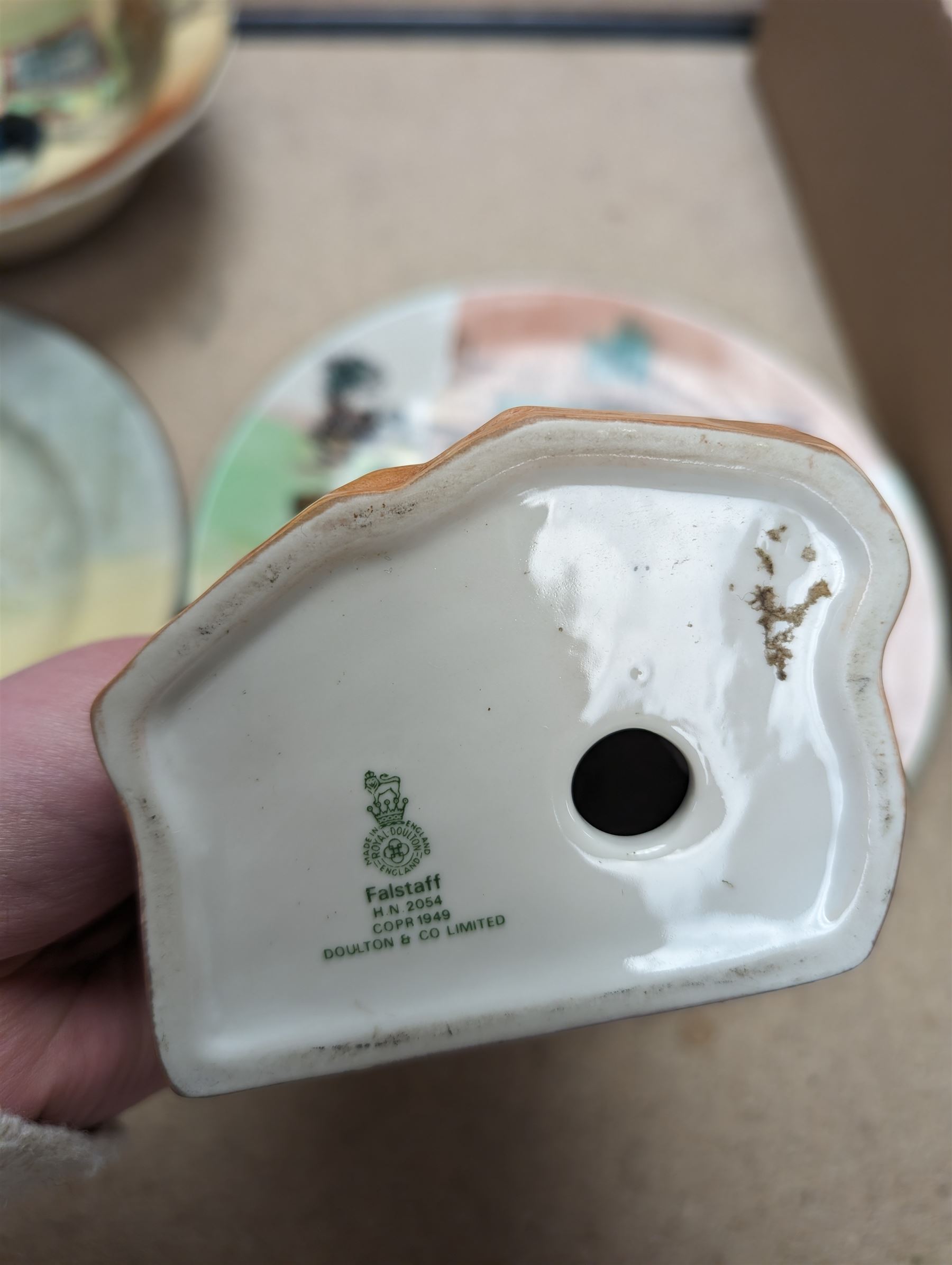 Royal Doulton ceramics, to include Falstaff figure and plate, Dickens Ware The Fat Boy bowl and one other plate