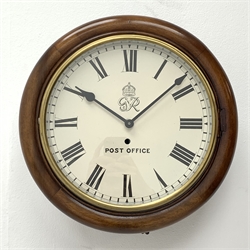 Early 20th century circular mahogany cased dial clock, the enamel Roman dial inscribed with the George V cypher and 'Post Office', fitted with quartz movement, D40cm