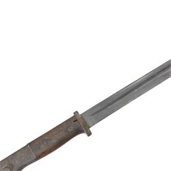 German K98 bayonet, by E Pack & Sohne, the 25cm blade stamped to the ricasso 6442, E Pack & S, in steel scabbard also marked 6442, with leather frog, overall L41cm