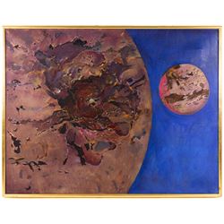 Kenneth Cozens (British 1920-2000): 'Genisis' and 'Red Planet', set of two oils on canvas signed and dated 1979, titled verso max 70cm x 91cm (2)
