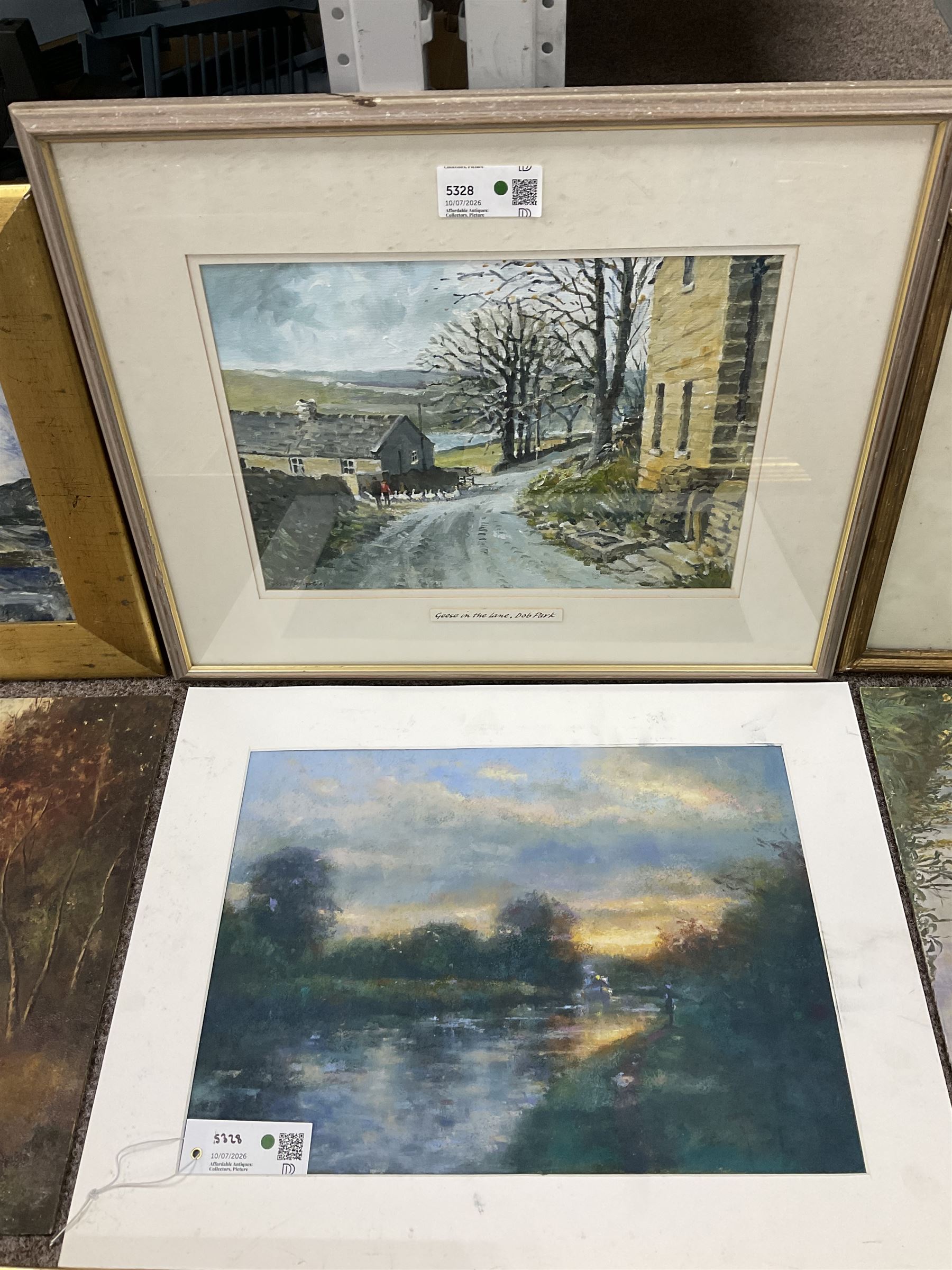 Collection of 20th and 21st Century landscapes, to include Stephen Bewsher (British 1964-): 'Evening Canal - Lymm Cheshire' and English School (20th Century): 'River Nidd', oil and oil pastel variously signed titled and dated max 51cm x 41cm (8) (variously unframed)