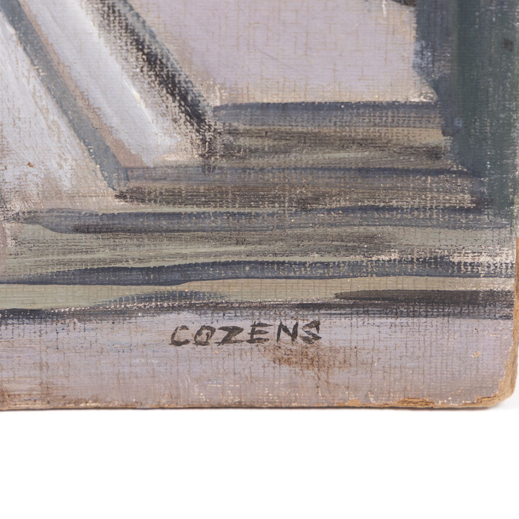 Kenneth Cozens (British 1920-2000): City Street at Night, oil on canvas board signed 50cm x 61cm (unframed)