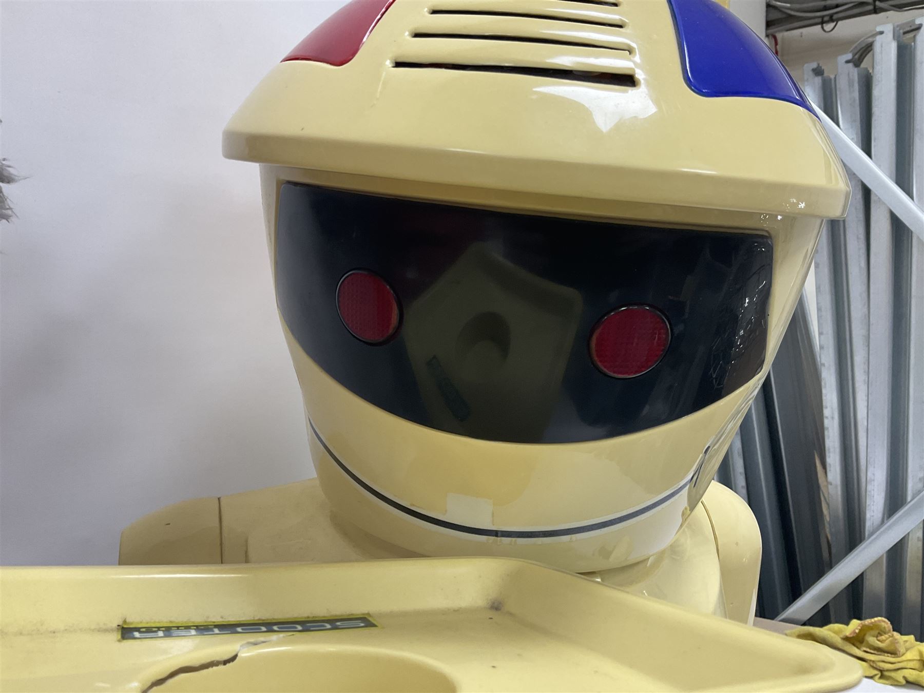 Scooter 2000 plastic battery operated remote control waiter robot with tray and remote control unit; together with a large 'Me To You' floor standing teddy bear (2)