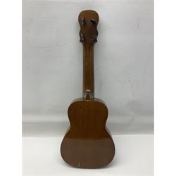 Trumelo BMI banjo ukulele no.3013 L58cm; in soft carrying case; and Kapok Brand guitar shaped ukulele L51cm (2)