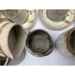 1970s Anchor studio pottery St Ives part coffee service by John Buchanan, all with various impressed anchor, St Ives and other marks, together with similar set of six studio pottery cups with impressed RP monogram