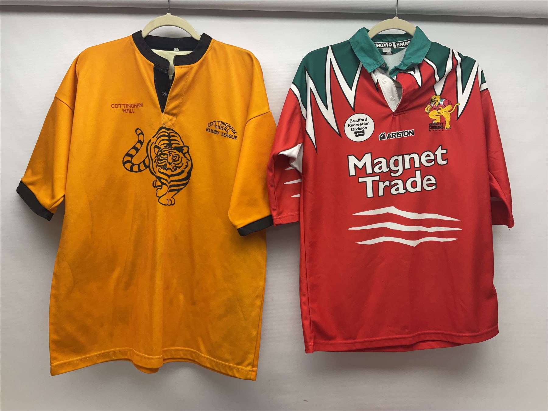 Eighteen Rugby League shirts, including Wigan, Leeds, Warrington and Huddersfield, etc and a Scotland international shirt