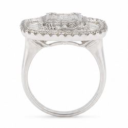 White gold diamond cluster ring, pave set with princess cut, baguette cut and round brilliant cut diamonds, hallmarked 9ct, total diamond weight 3.40 carat