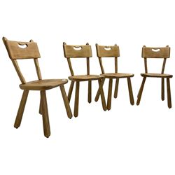 Imperial Canada - set of four mid-20th century birch dining chairs, bar back with pierced handle, dished seat on square tapered splayed supports