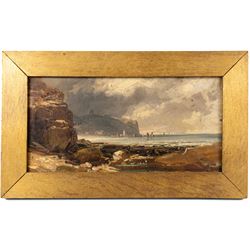 Robert Ernest Roe (British 1852-1921): View of Scarborough Castle, oil on canvas unsigned 19.5cm x 40cm