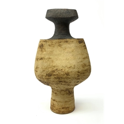 Delan Cookson (British1937): studio stoneware bottle form vase on slender tapered foot, H36cm 