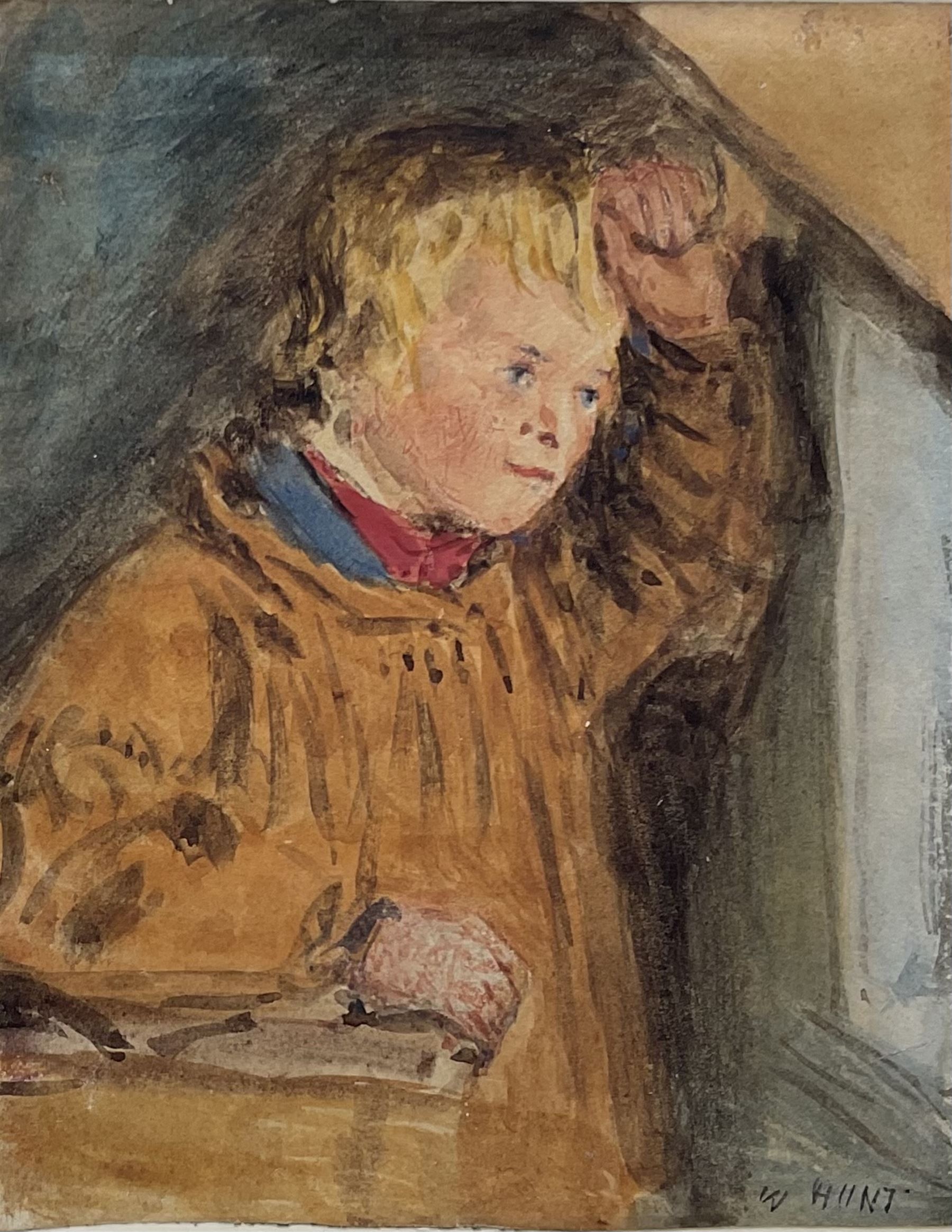 William Henry Hunt (British 1790-1864): Portrait of a Farm Boy, watercolour signed 11cm x 9cm