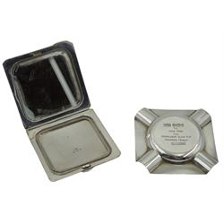 Silver ashtray by Mappin & Webb Ltd, Sheffield 1956 and a silver compact with mirror by William Suckling Ltd, Birmingham 1941