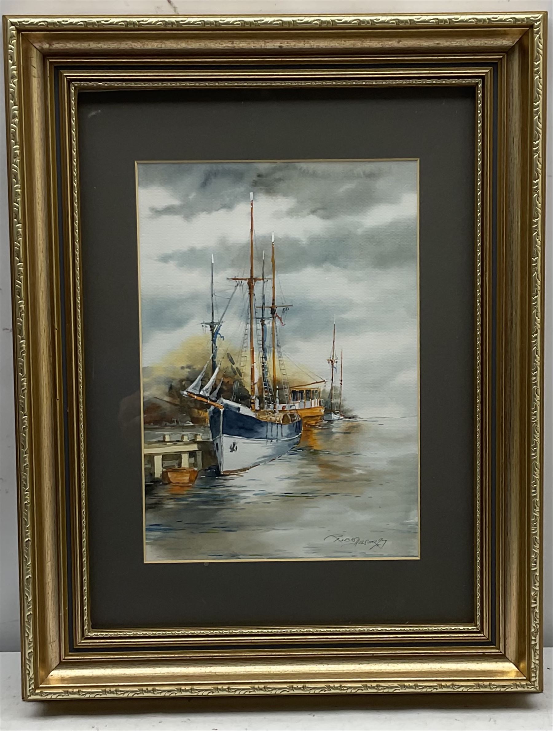 Mariusz Robaszkiewicz (Finnish contemporary): Ship in Helsinki Harbour, watercolour signed 29cm x 20cm