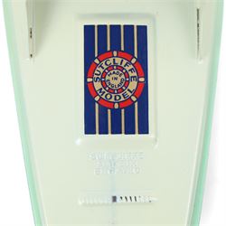 Sutcliffe Models tinplate clockwork Day Cruiser 'Sprite', in green and cream livery with red details, with key, boxed