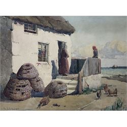 M Senior (British Early 20th century): Fisherwives Looking to Sea, watercolour signed 25cm x 34cm