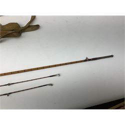 Fishing rods including Milwards 'flylite' split cane three piece rod, A.E. Rudge & Son 'The Prince' split cane two piece rod and eight other rods including further split cane examples