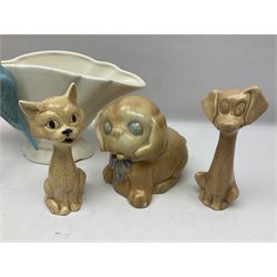Collection of Sylvac and similar animal figures, including rabbits, hares and dogs, together with Falcon budgie vase, etc 