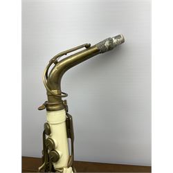 1950s Grafton injection moulded cream acrylic plastic alto saxophone designed by the Italian Hector Somorisen and distributed by John E. Dallas & Sons London, serial no.10776 L66cm, in original fitted carrying case