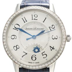 Jaeger-LeCoultre Rendez-Vous Night & Day ladies stainless steel diamond automatic wristwatch, Ref. 344.8.37.S, silvered dial with Arabic hour markers, on blue leather strap with fold-over clasp, boxed with original receipt dated 2019