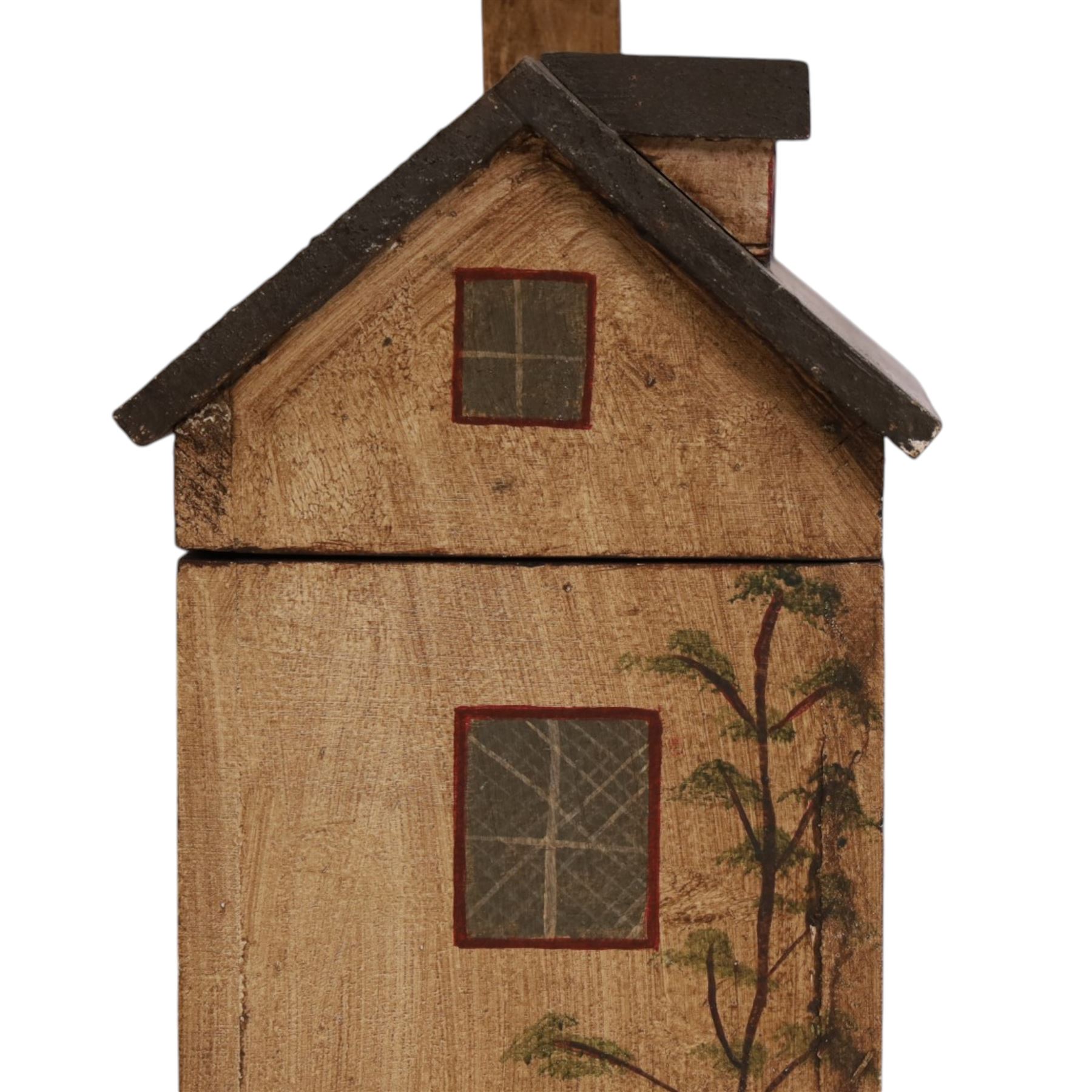 Wooden box in the form of a house, with hand painted details, H23cm