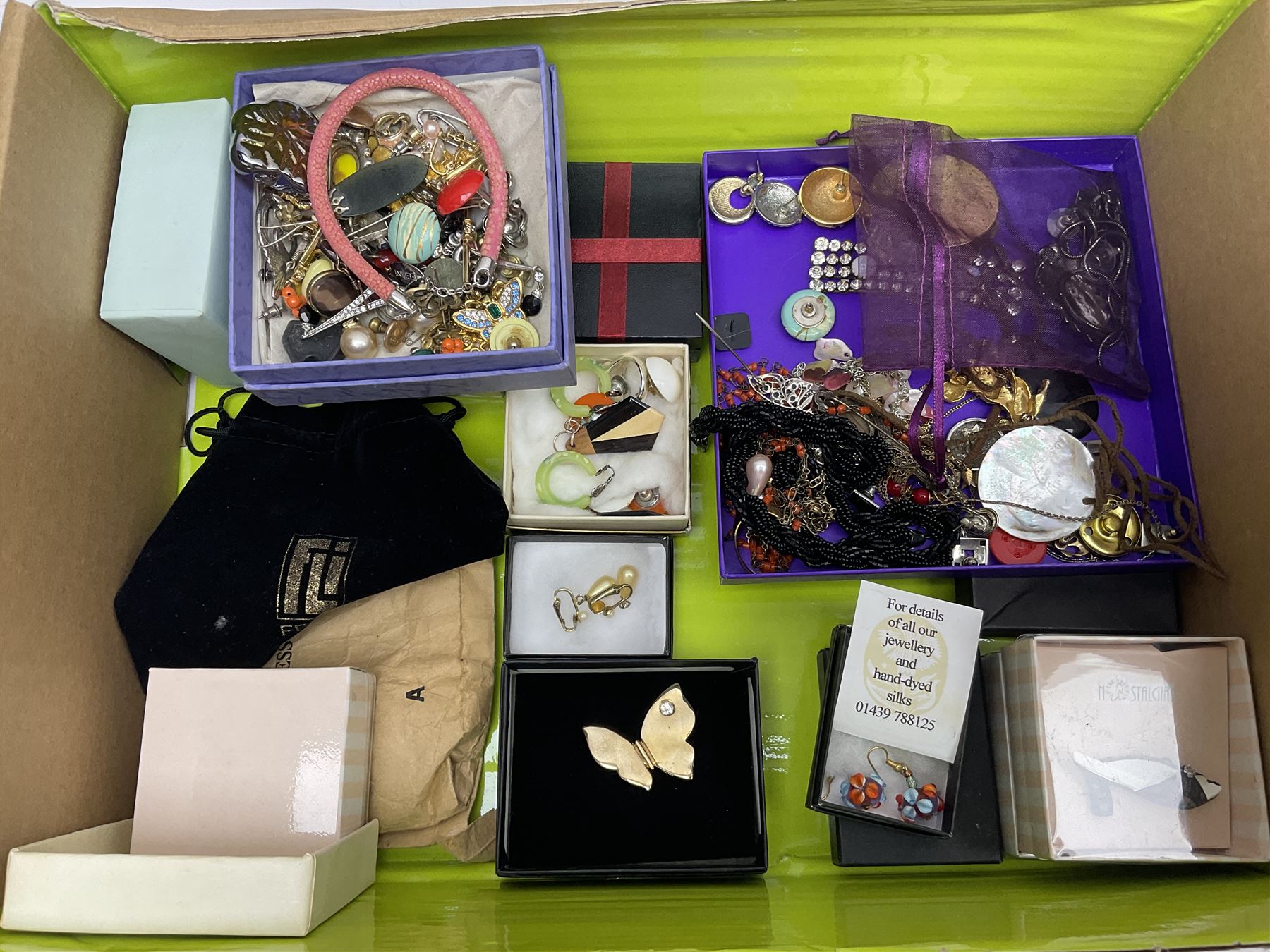 9ct gold cubic zirconia ring, Baccarat glass ring, silver jewellery, large collection of costume jewellery including Burberry brooch, Monet earrings and Esso England World Cup Squad tokens