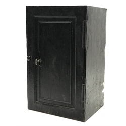  19th century cast iron safe, single door enclosing two shelves and a single drawer, W51cm, H81cm, D39cm, with key  