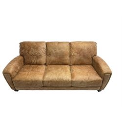 Three seat sofa, upholstered in tan leather