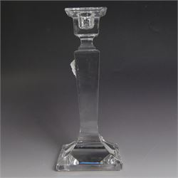Rosenthal Versace pair of glass candlesticks, of square form, with candles and in original box, H25cm
