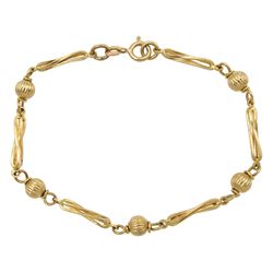 9ct gold bead and bar link bracelet, stamped 375