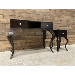 Rosewood finish console dressing table, fitted with two soft-close drawers and matching bedside chest (2)