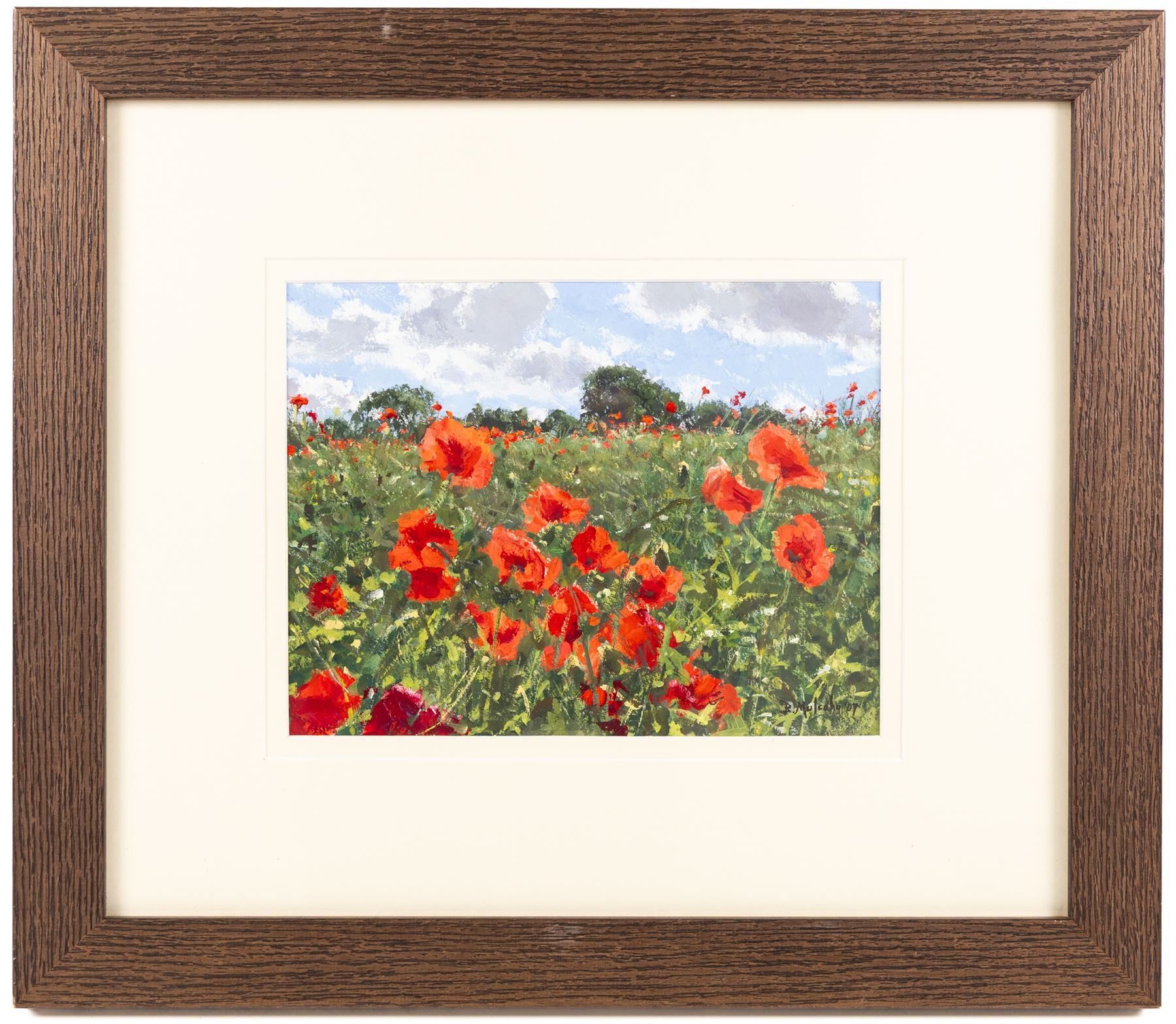 Bruce Mulcahy (West Yorkshire 1955-): Field of Poppies, gouache signed and dated '07, 19.5cm x 25.5cm