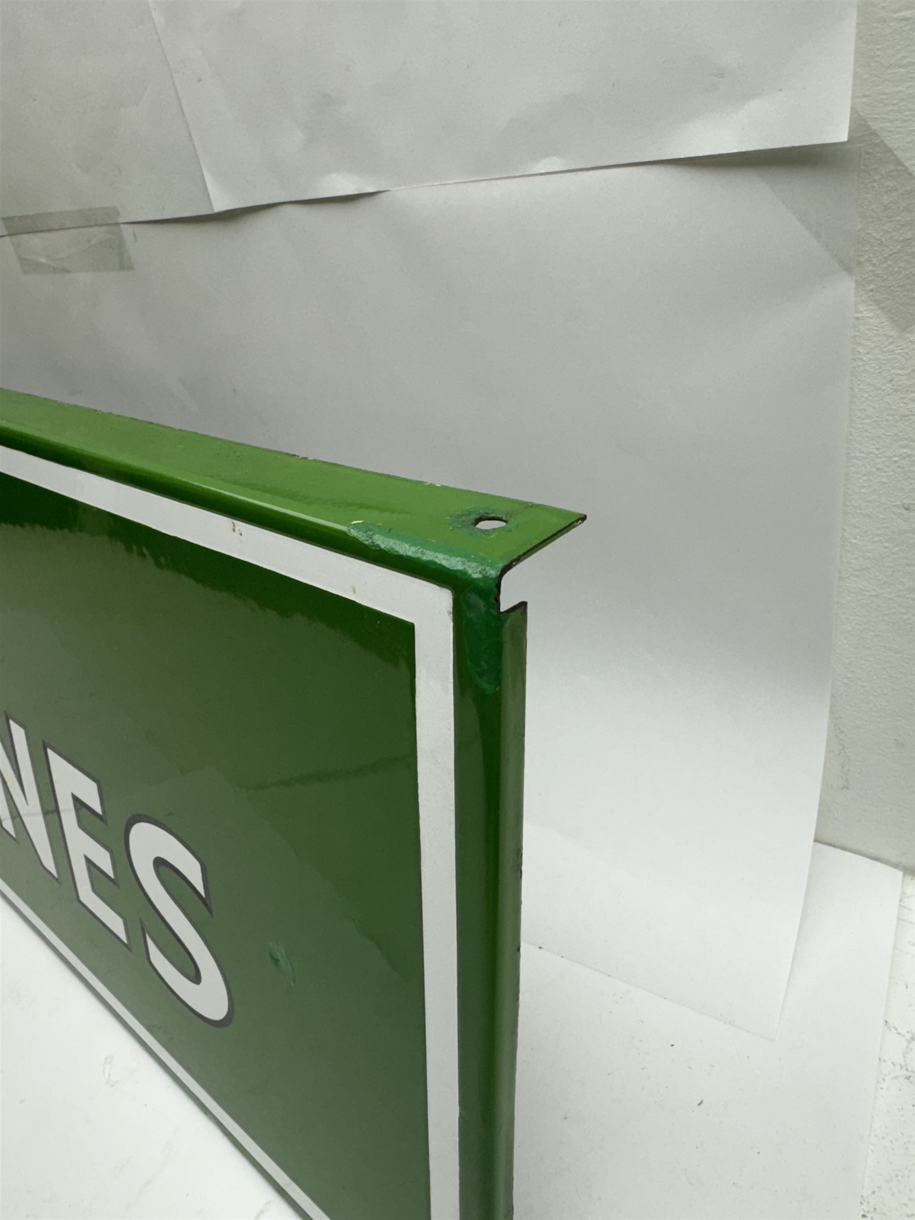 Wills's Woodbine enamel advertising sign, with white and black lettering on a green ground, W73.5cm, H23cm