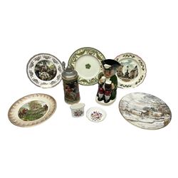 Royal Worcester trinket dish and vase, together with Palissy 'Herring Hunting Scenes' plate , Gerz West German Beer Stein, musical Toby jug and other ceramics 